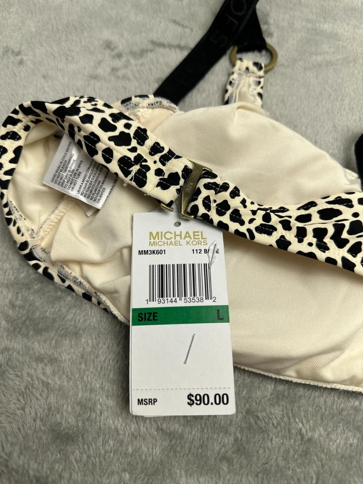 Nuevo con etiquetas Top de Bikini Grande Beige Guepardo Michael Kors Logo Anillo Hueso ANIMAL ABSTRACTO Foto 2 de 4