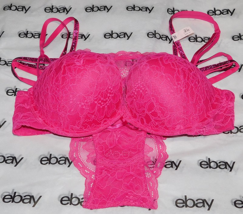 NEW Victoria's Secret Bombshell Plunge Bra Crystals 36B & Brazilian Set Large VS