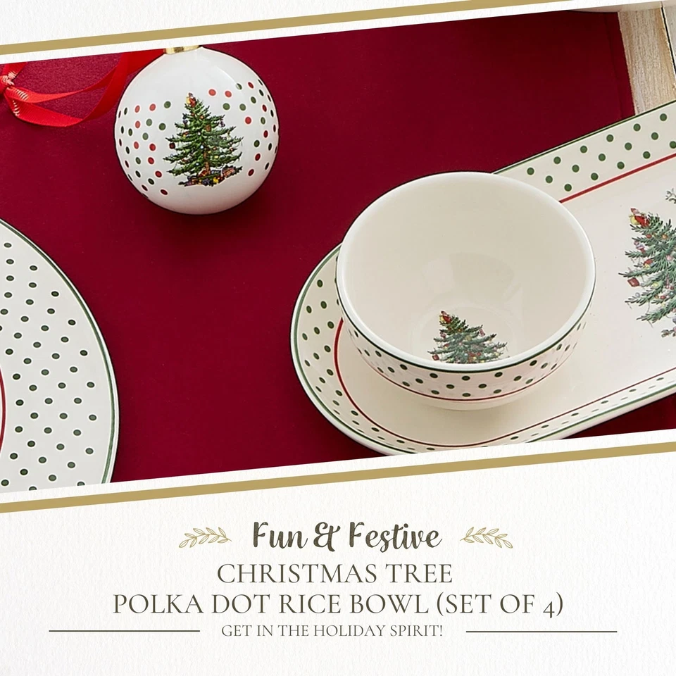 Spode 4 件套圣诞树米饭碗 - 6 英寸陶瓷节日假日餐具 — 第 2/4 张图片