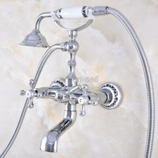 Polished Chrome Clawfoot Bathroom Bathtub Faucet Handheld Shower Mixer Tap