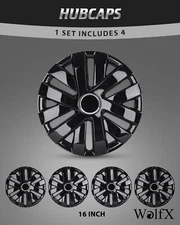 16" Black Lacquer Wheel Covers Snap On Hub Caps Fit R16 Tire Steel Rim ABS+PC