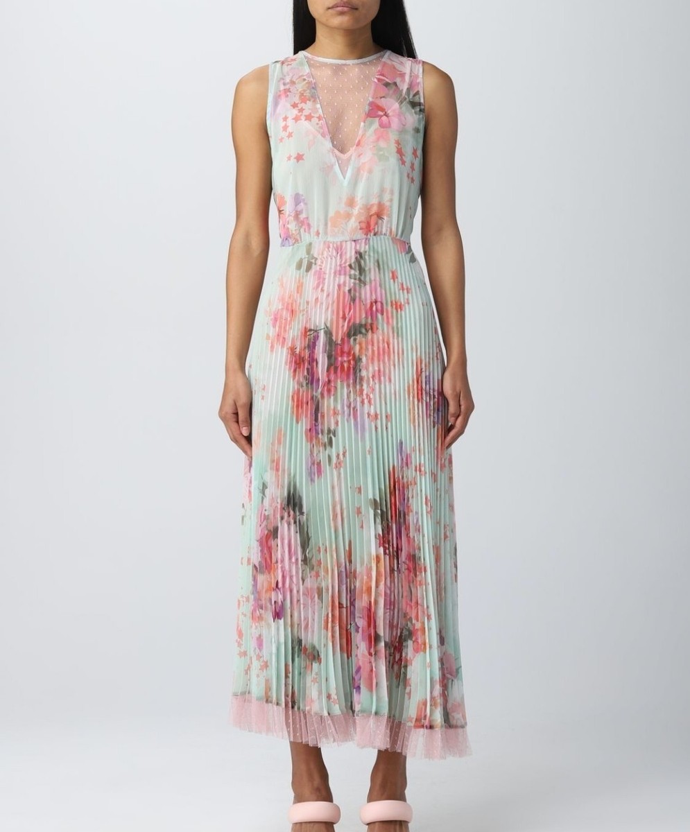 TWINSET Milano Spring Easter Dress Midi Floral Flowy Pleated Skirt US Sz 6  NEW | eBay