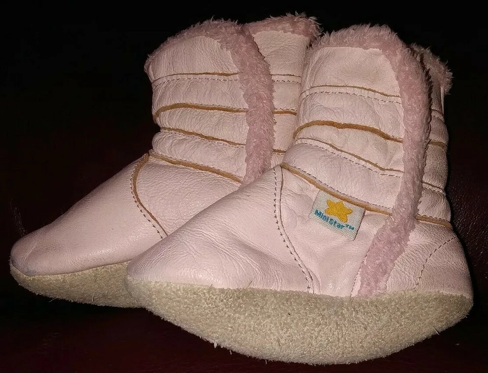 Ministar Infantil Cuero Niñas Rosa Suela Suave Cuna Botines 0-6 Meses Foto 3 de 4