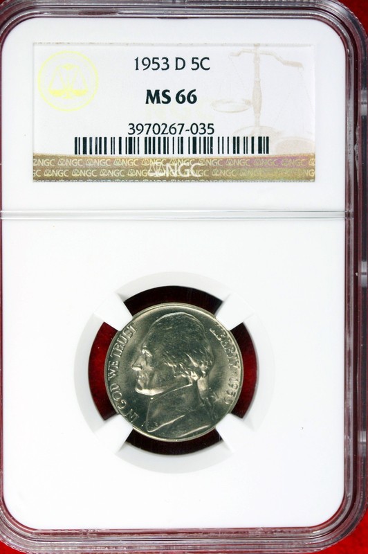 1953 D NGC MS 66 Jefferson Nickel #B49576