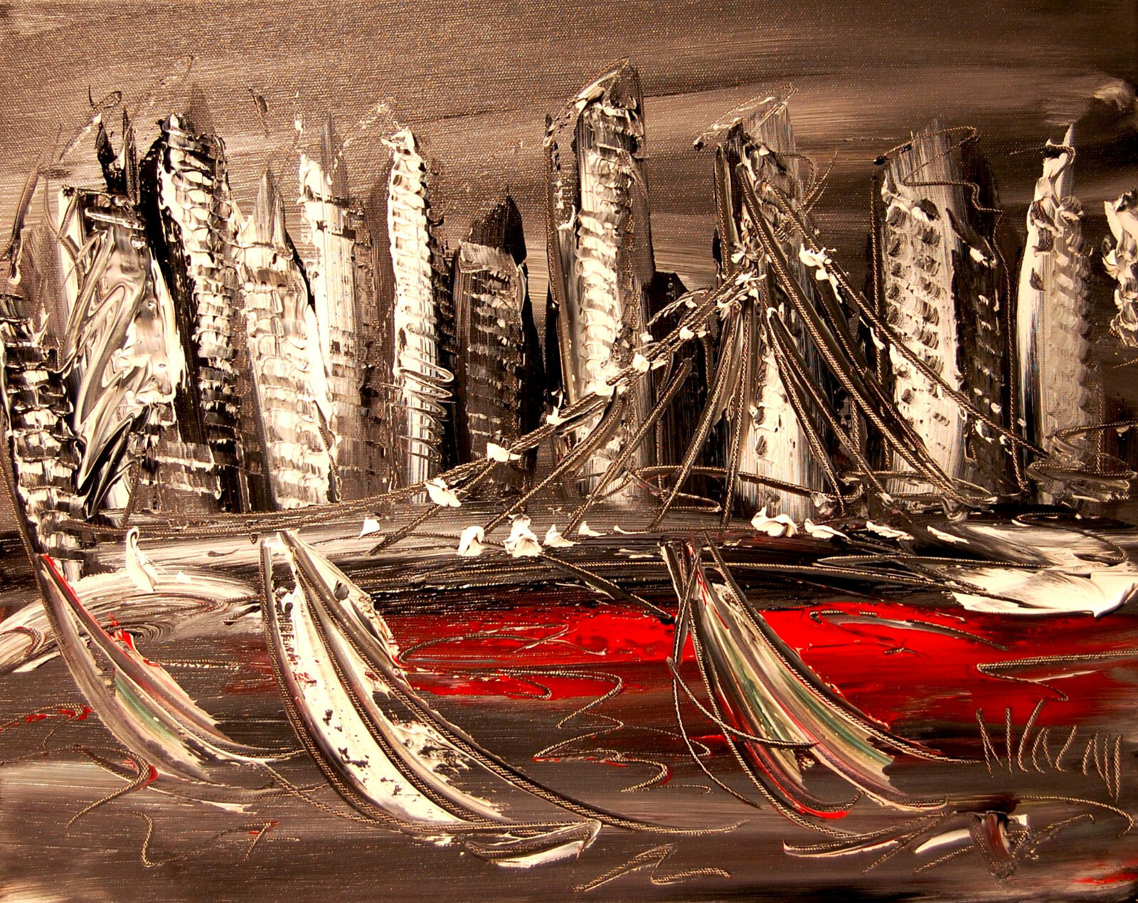 GRAY NEW YORK CITY  IMPRESSIONIST LARGE ORIGINAL OIL  PAINTING  CANVAS ART