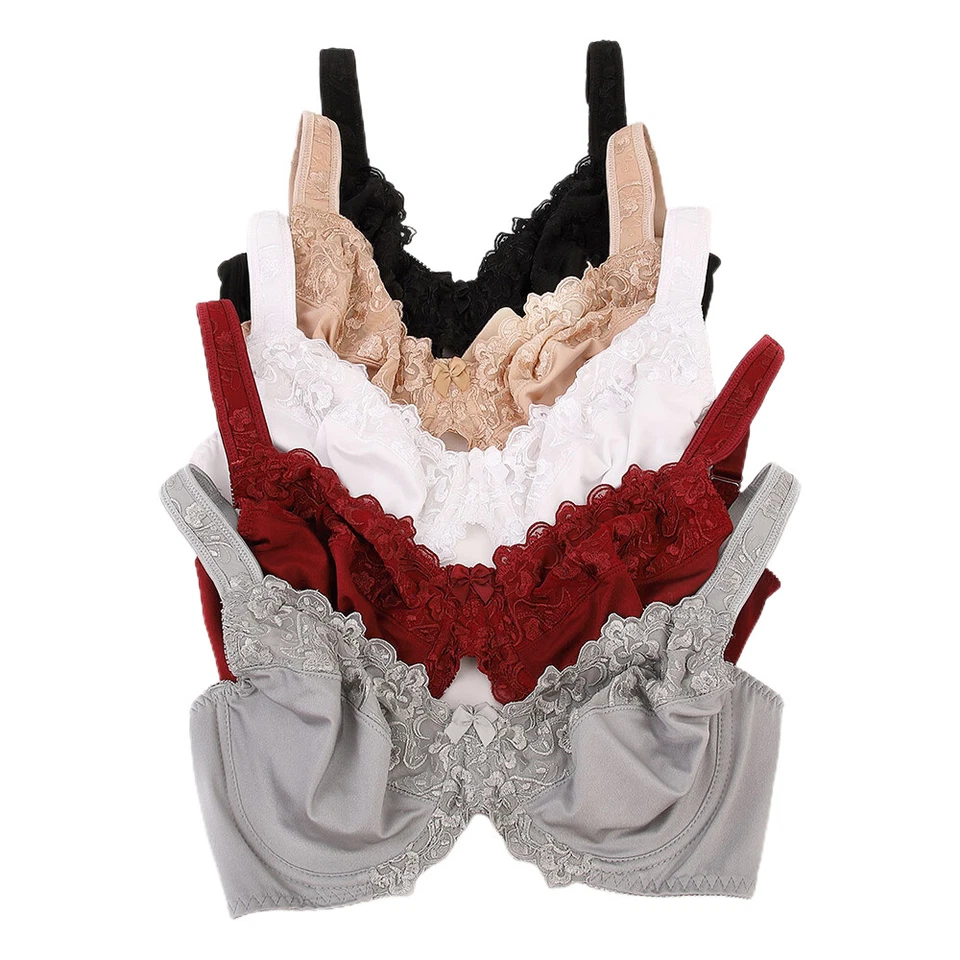 Women's Underwire Unlined Bra Minimizers Non-Padded Full Coverage Lace Plus Size - Image 4 of 4