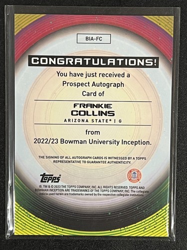2022 Bowman University Inception #BIA-FC FRANKIE COLLINS Signed Auto Arizona St - Picture 2 of 2