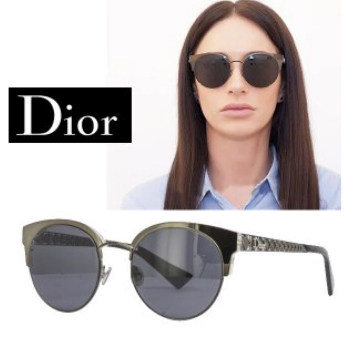 New Christian DIOR Diorama Mini Sunglasses 807IR 50 19 Black Frame w Grey Lenses