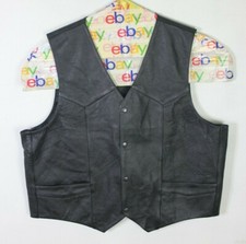 FMC Black Leather Bikers Vest Snap Buttons Lined Men's Size 52