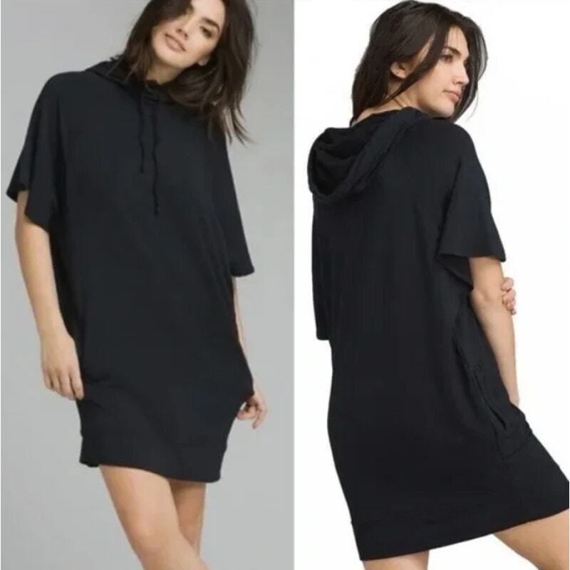 PrAna Size M Women's Black Carys Raglan Sleeve Pullover Hooded Dress