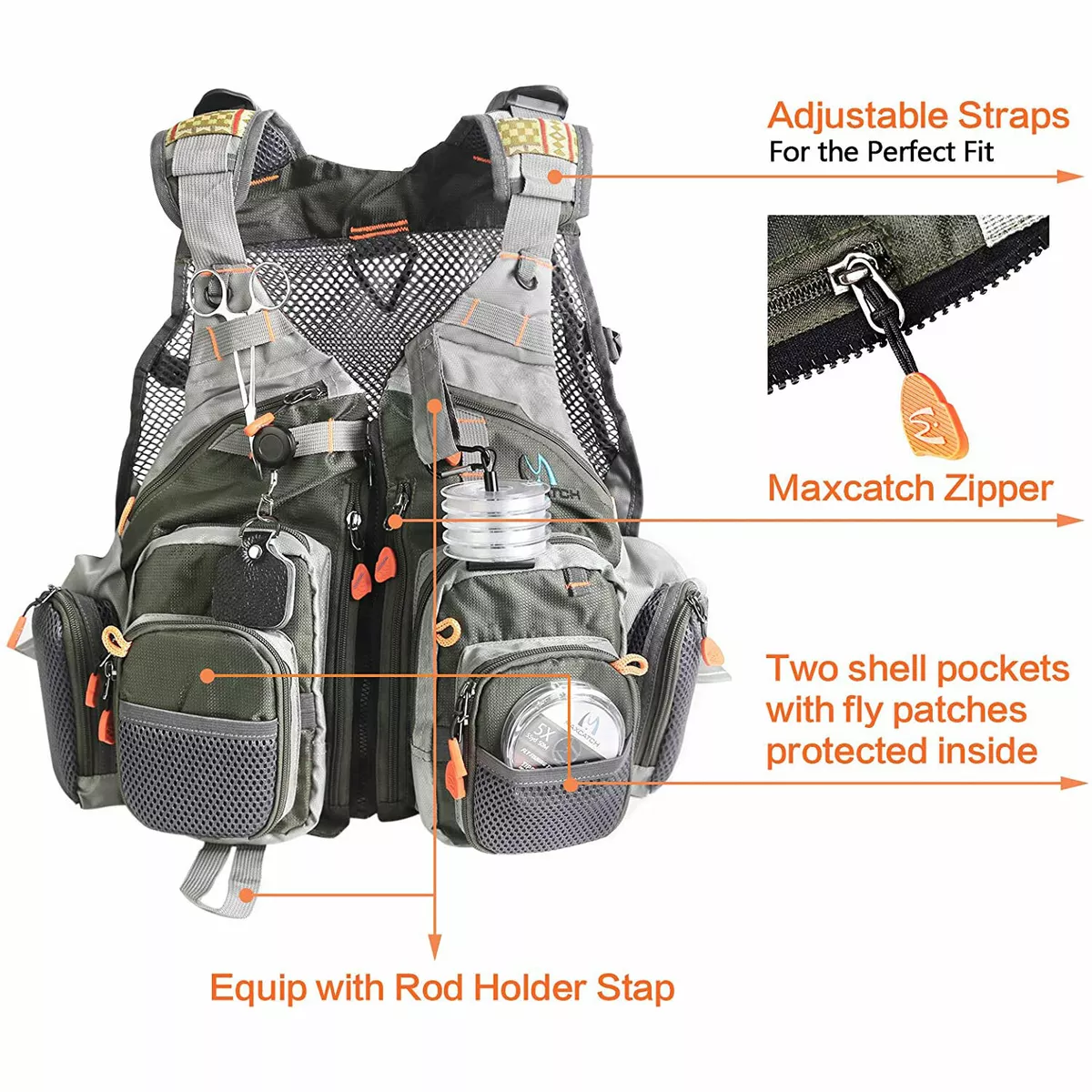 Maxcatch Fly Fishing Mesh Vest (Vest / Sling Pack / Backpack) Adjustable  Size