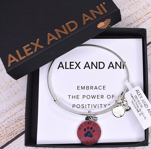 NEW NWT Alex and Ani CBD My Cat is My Valentine Silver Bracelet W/Box