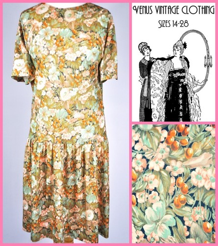 Plus Size UK 26 Vintage Cocktail Dress 1920s-Style Satin Bespoke Bust 52" 133cm - 第 1/6 張圖片