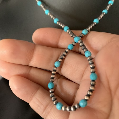 Collar Minimalista Perlas Navajo 3mm Azul Esterlina Turquesa 16" 13591 - Imagen 5 de 12