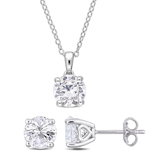 Amour Silver Created White Sapphire Solitaire Stud Earrings, Pendant & Chain Set - 第 1/6 張圖片