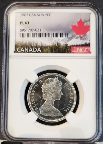 1967 CANADA SILVER 50 CENTS 50C HOWLING WOLF NGC PL 63 NICE COIN