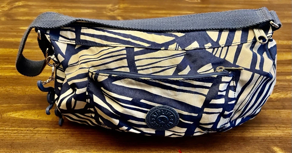 Kipling Gabbie Blue Zebra Print Purse