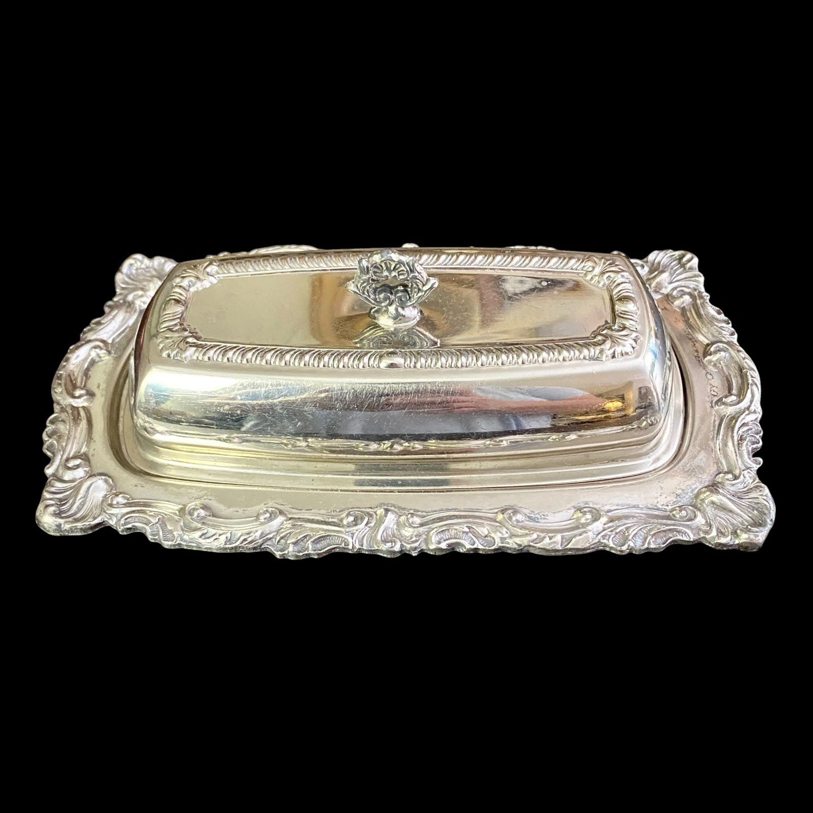 Vintage Sheffield Silverplate Butter Dish with Glass Liner Victorian Style USA