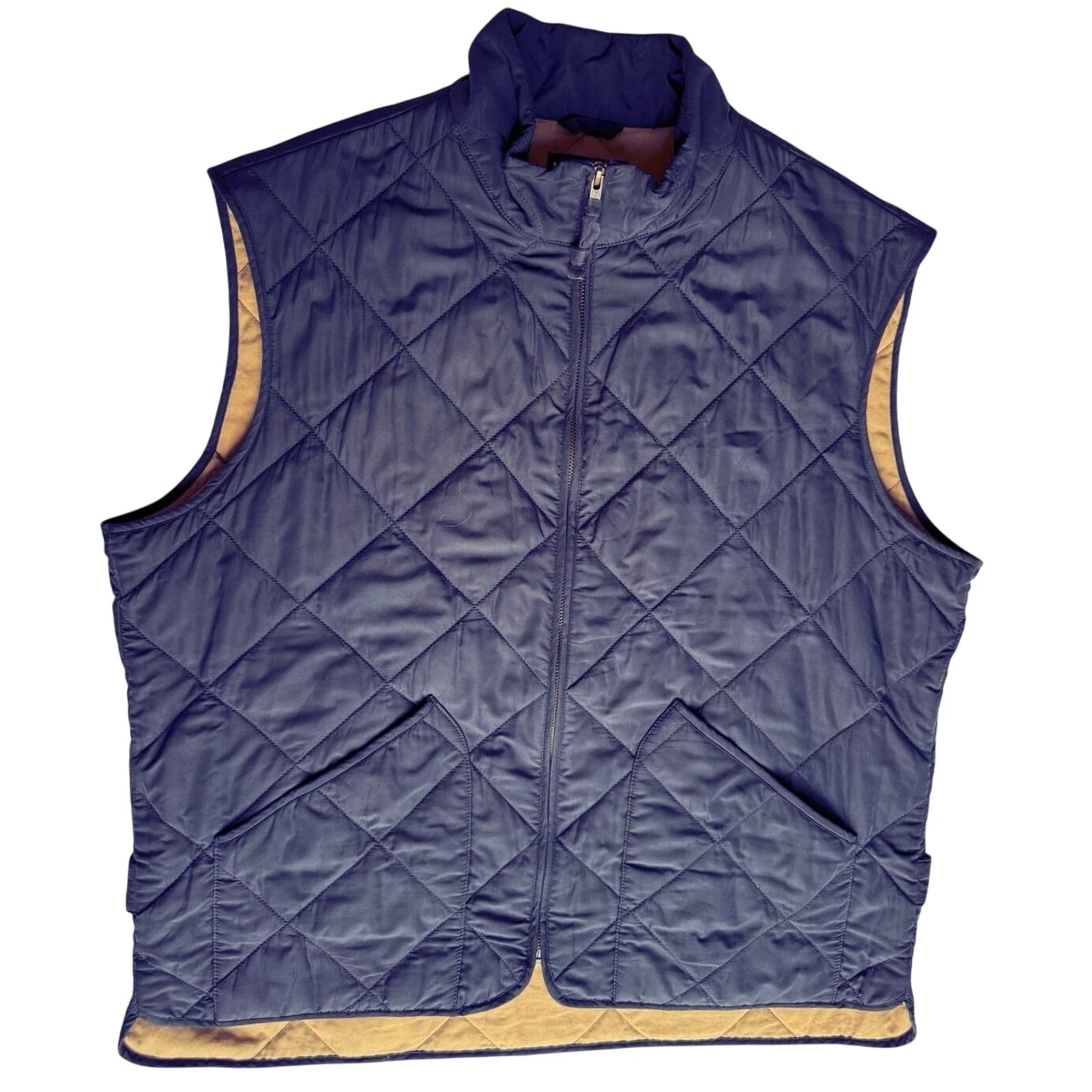 J. Crew Quilted Vest Mens XL Navy Blue Full Zip Pockets Outdoors