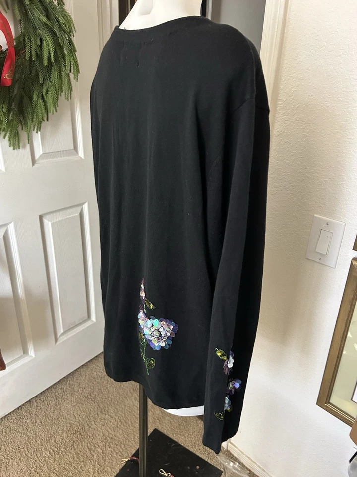 The Quacker Factory Black Embellished Cotton Blend Cardigan Swester, XL - Image 3 of 3