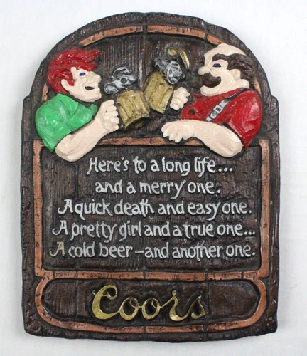 Vintage Coors Brewing Beer "Here's To Long Life" Plaster Advertising Sign