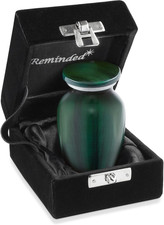 Small Cremation Memorial Urn for Human Ashes, Green Mini Keepsake with Velvet Ca