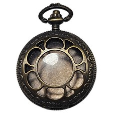 Vintage Bronze Pocket Watch Style Pendant Ornate Floral Design Openable Cover