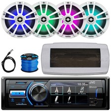 JVC Single-DIN Boat Bluetooth Stereo W/Cover, 4x 6.5" 225W Max RGB LED Speakers