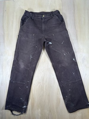Carhartt B136 DKB Double Knee Pants Mens 34x34 Dark Brown Loose Fit Distressed