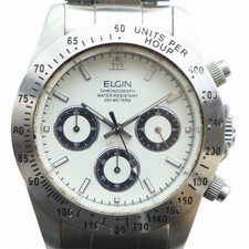 ELGIN FK 1059 E Wristwatch Quartz Chronograph Silver Dial Mens Timepiece