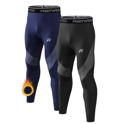 MEETHOO 2er Herren Thermounterwäsche lange Funktions-Hose Unterhose schnelltrocknend Ski