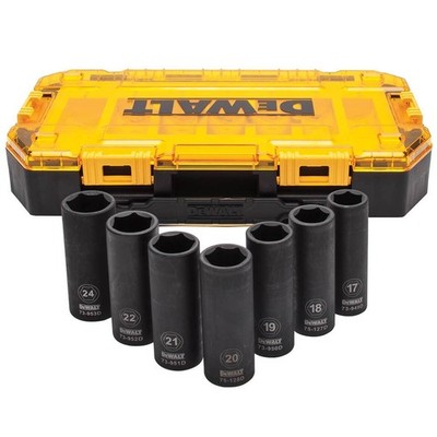 DEWALT DWMT74737 Tough Box 7PC 1/2 Deep Drive Impact Socket Set