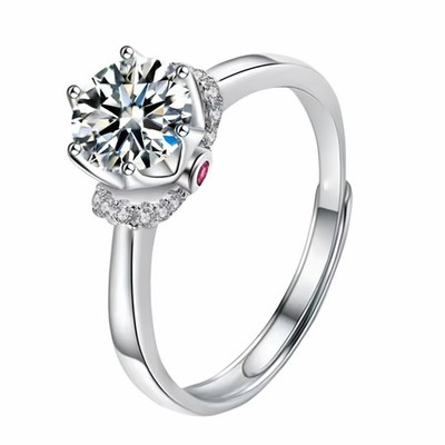 Verstellbarer runder Brillant Zirkon Vorschlagsring, Kronenstil Solitär 1633