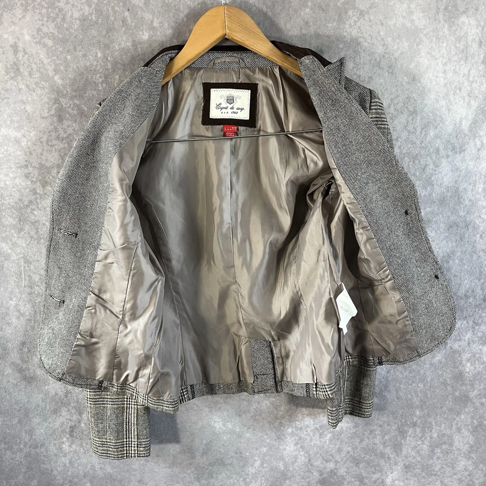 Abrigo Blazer De Colección Y2K Esprit Lana Montar 2 Sencillas Cuadros Espiga Marrón Foto 4 de 4