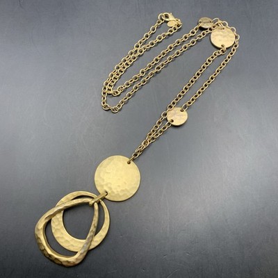 Premier Designs Abstract Pendant Necklace Hammered Matte Gold Tone Geometric