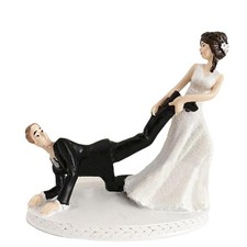 4.2 x 3.9 Inch Bride Dragging Groom Cake Topper Funny Wedding Party Figurine