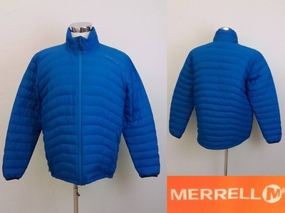 Merrell Goose Down Jacket Men's L Blue Full Zip Light Weight Quilted #J4115
