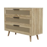 Hago Kommode 3 Schubladen Rattan Holz Anrichte Eiche Sonoma 100X77X40 Sideboard