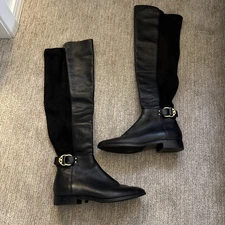 Tory Burch over the knee boots Marsen black leather suede 8