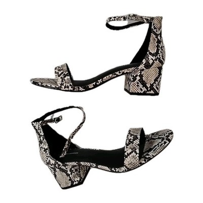 Snake Print Block Heel Sandals Size 12 Ankle Strap White Black Padded Non-slip