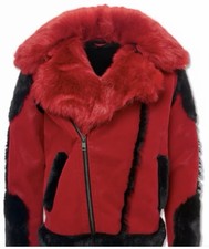Jordan Craig Black Label Men  s Red Shearling Jacket Fur Hood Streetwear