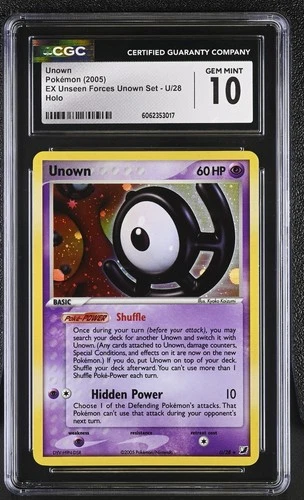 CGC 10 GEM MINT Unown 2005 EX Unseen Forces Unown Set U/28 Holo Pokemon Card