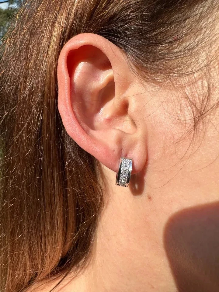 2TCW Moissanite Hoop  Huggie Hoop Earrings 12mm Mens Women Solid 14k White Gold - Image 3 of 4