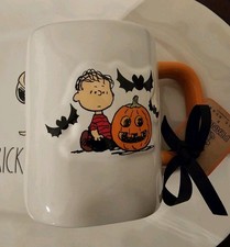 1 New Rae Dunn Halloween Peanuts Mug Cup Welcome Great Pumpkin Charlie Brown Bat