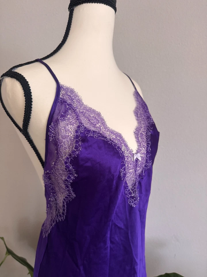 Victoria's Secret Purple Satin Lace Chemise Slip Crisscross Back Size L - Image 3 of 4