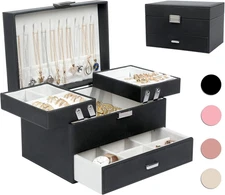 Jewelry Boxes for Women Girls, Jewelry Organizer Box, 3 Layers Jewelry Storage O