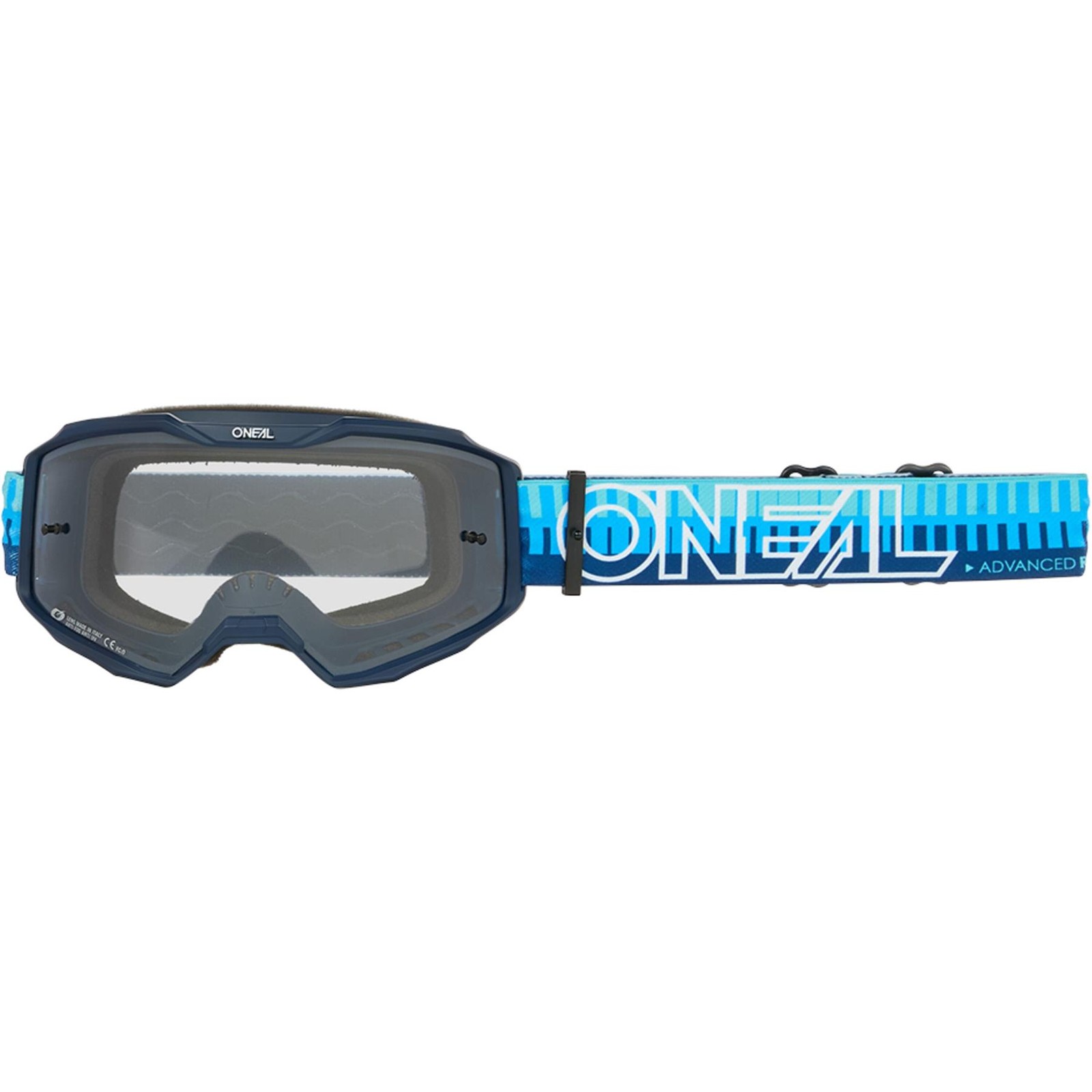 Oneal B-10 Goggle STRIPED blue/blue w/clear Lens MX Motocross Off-Road Enduro