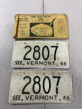 Vermont License Plate Tag VT Pair Set 1966 66 2807 Vintage Wall Hanging Decor