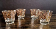 Mid Century Modern Gay Fad Rocks Glasses (Set Of 4) Gold Diamonds W/Red Dots