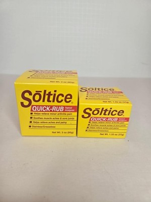 (2) Soltice Quick Rub Topical Pain Reliever, 3 & 1.33oz Greaseless Arthritis New